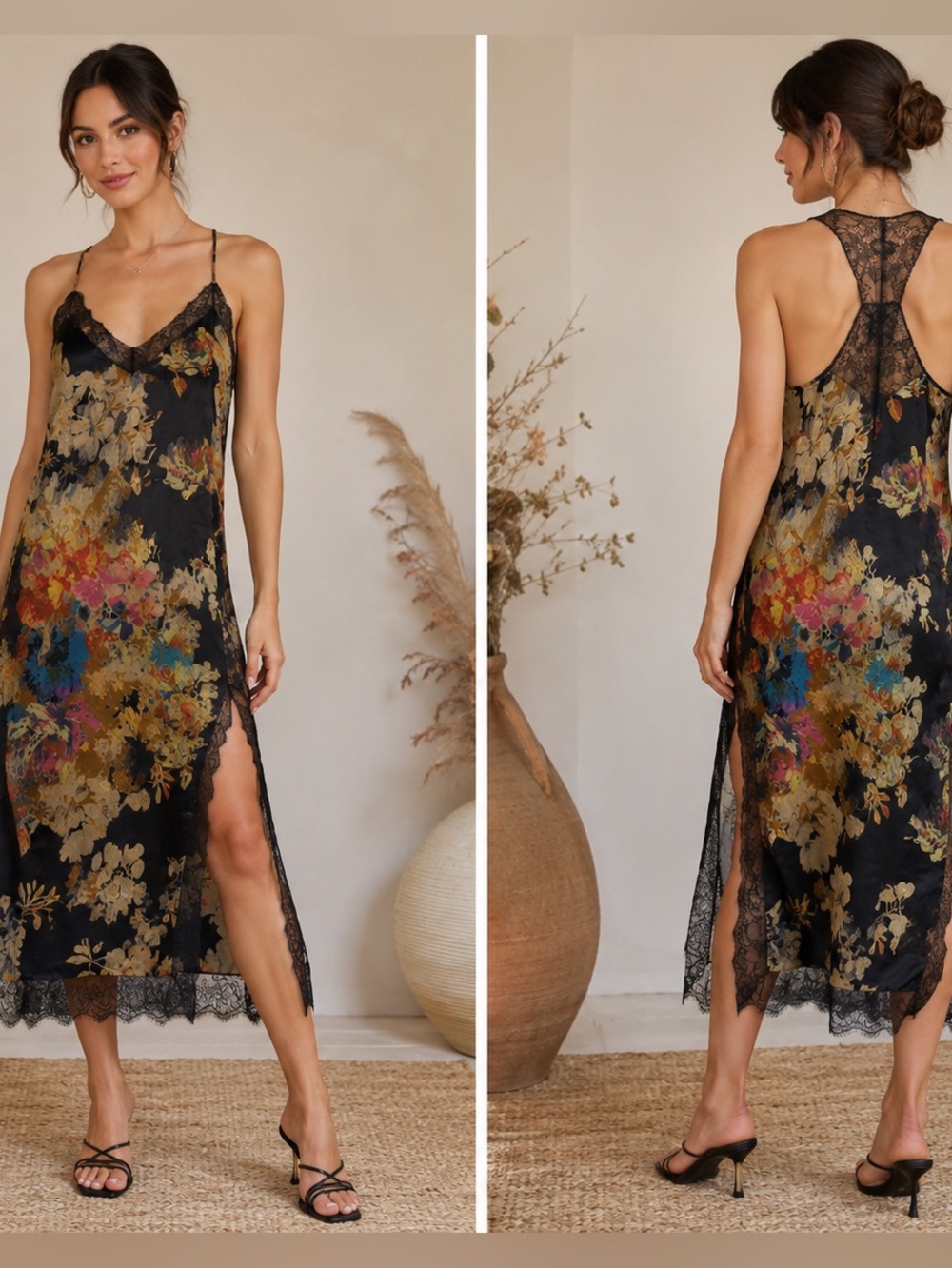 Zara floral satin slip dress